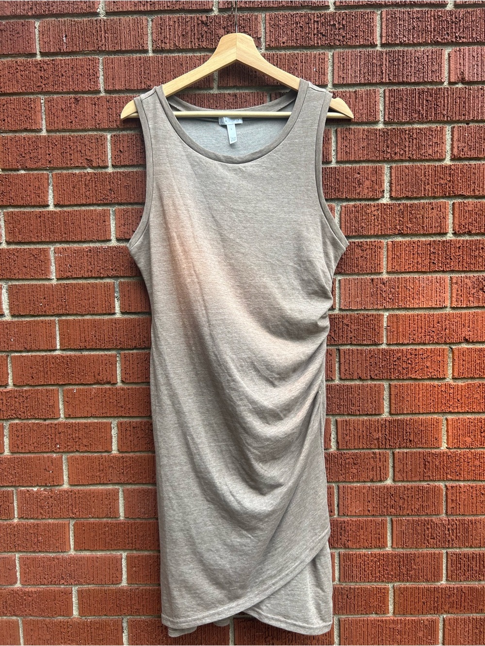 Leith Ruched Sleeveless Midi Dress Taupe Women’s Large